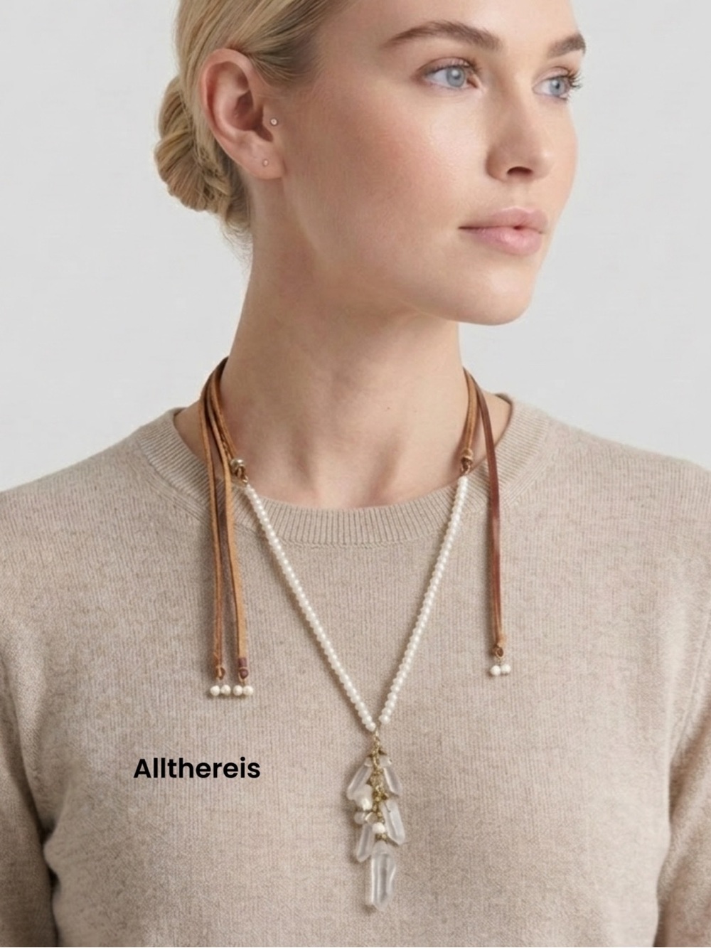 Chan Luu necklace leather , pearls and crystals - Picture 3 of 10